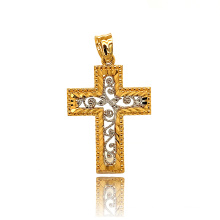 Mens Iced out Cross CZ Inlay Pendant 14K/18K Real Gold Hip-Hop Necklace